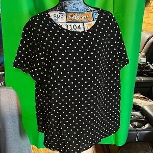 CJ Banks Black and White Polka Dot Blouse